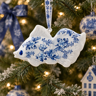 Delft Coastal Glass Blue & White Floral Fish Ornament TD1756