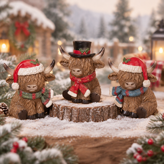 Winter Santa Hat Highland Cow Set with Scarves 2795060