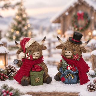 Christmas Holiday Resin Highland Cow w/ Gift Set 2795070
