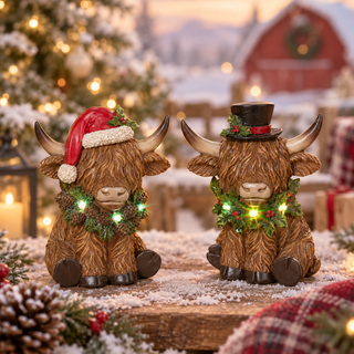 Christmas Lighted Holiday Highland Cow Set 2795010