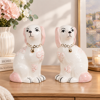 Pink Porcelain Motif Staffordshire Dog Figurine Set EAB26071