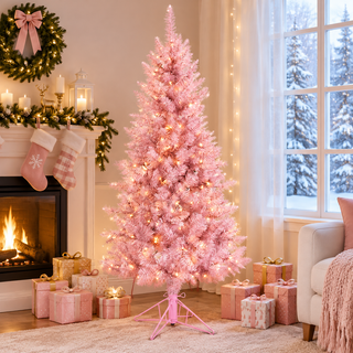 Pre-Lit Faux Pink Tinsel Christmas Tree (4'–7.5') 6036