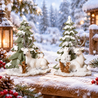 Winter Holidays  Lying Deer with Forest Critters & Christmas Tree Set 2692460