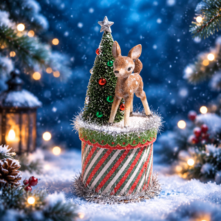 Retro Christmas Friends Deer on Paper Box Figurine 4416193
