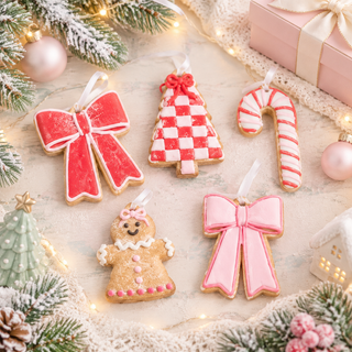 Patisserie Box of Sweet Pink Red Bow Checkboard Ornaments 4616379