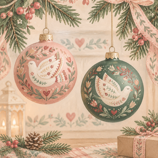 Vintage Folk Art Craft Dove Ball Ornament Set 4624914