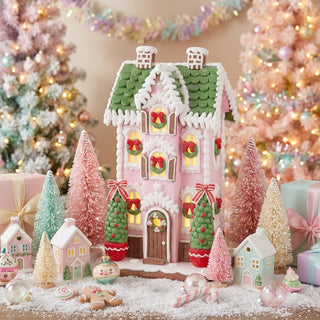 Patisserie Pink and Green Lighted Gingerbread Cottage 4616394