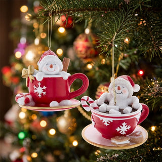 Snowman In Teacup Ornaments Set of 2 E0935
