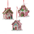 Kurt Adler LED Candy Cane Peppermint Gingerbread House Ornament Set