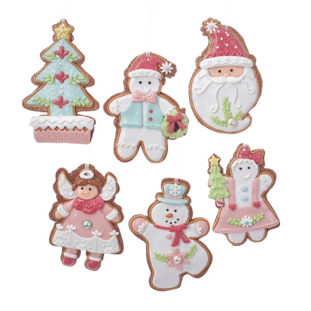 Kurt Adler Pastel Gingerbread Cookie Ornament Set of 6