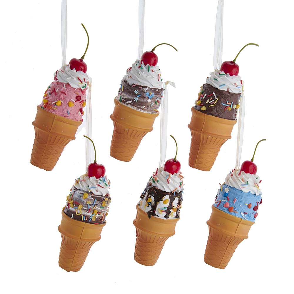 Kurt Adler 6" Foam Ice Cream Cone Ornament Set of 6