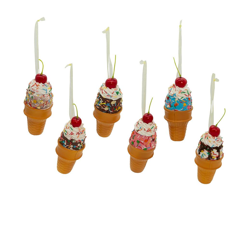 Kurt Adler 6" Foam Ice Cream Cone Ornament Set of 6