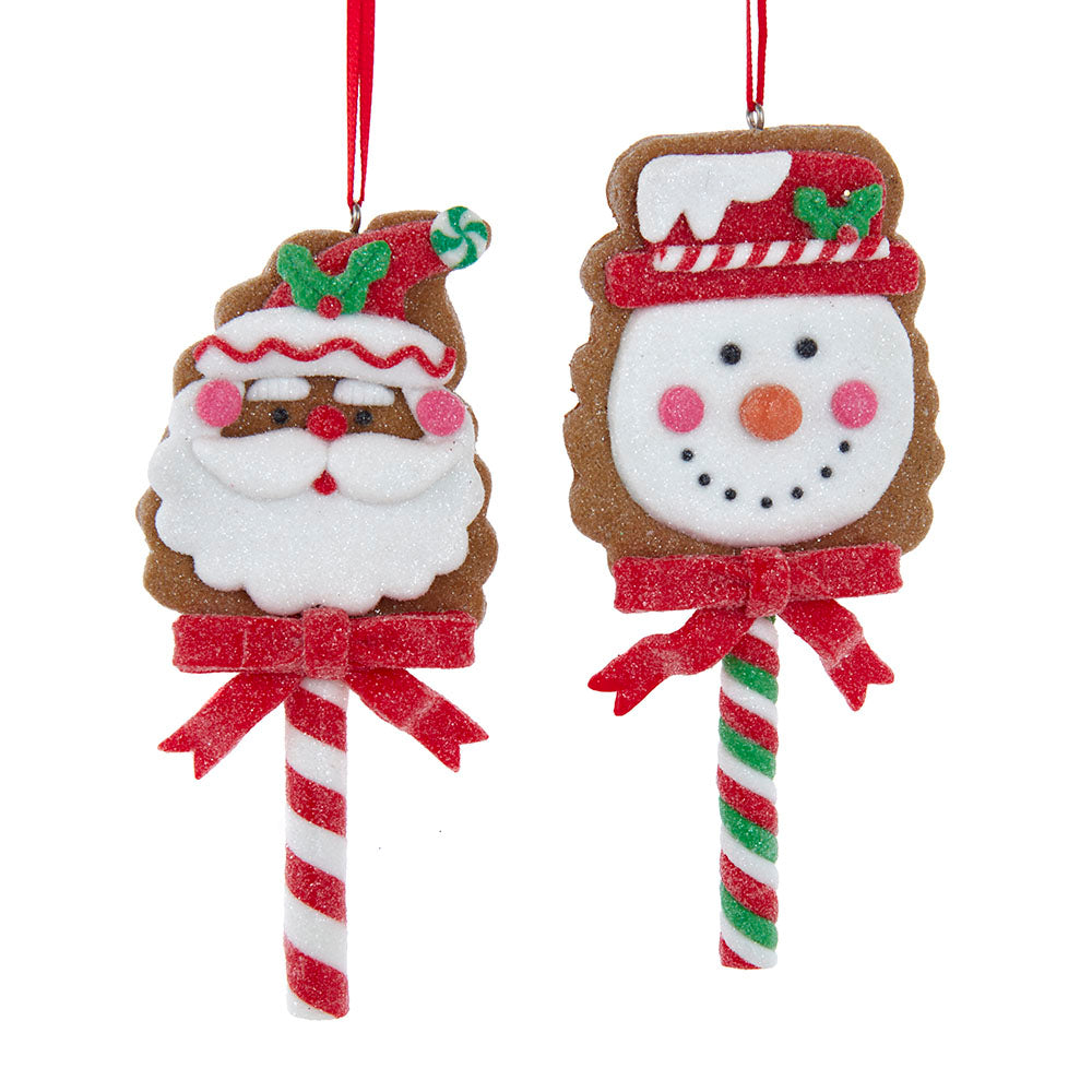 Kurt Adler Santa and Snowman Gingerbread Cookie Pops Ornament Set