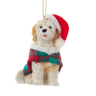 PRE-ORDER Goldendoodle With Plaid Coat and Santa Hat Ornament D4218GD