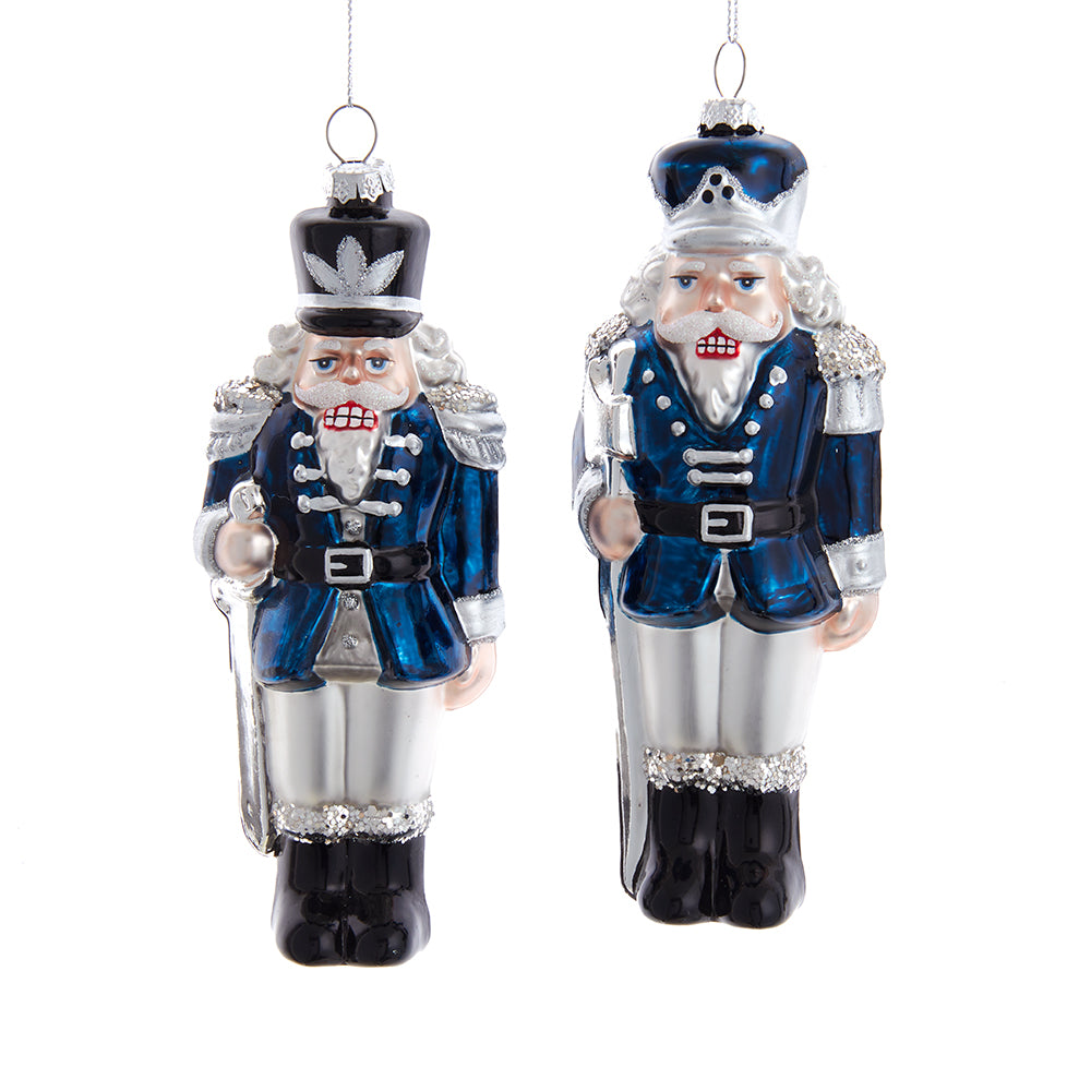 Blue Silver Nutcracker Glass Ornament Set