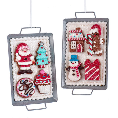 Kurt Adler Frosted Gingerbread Sugar Cookie Metal Tray Christmas Ornaments Set