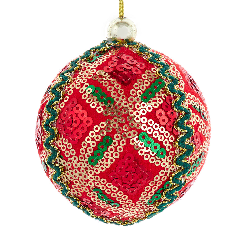 Retro 80MM Red, Green & Gold Ball Bauble Ornament