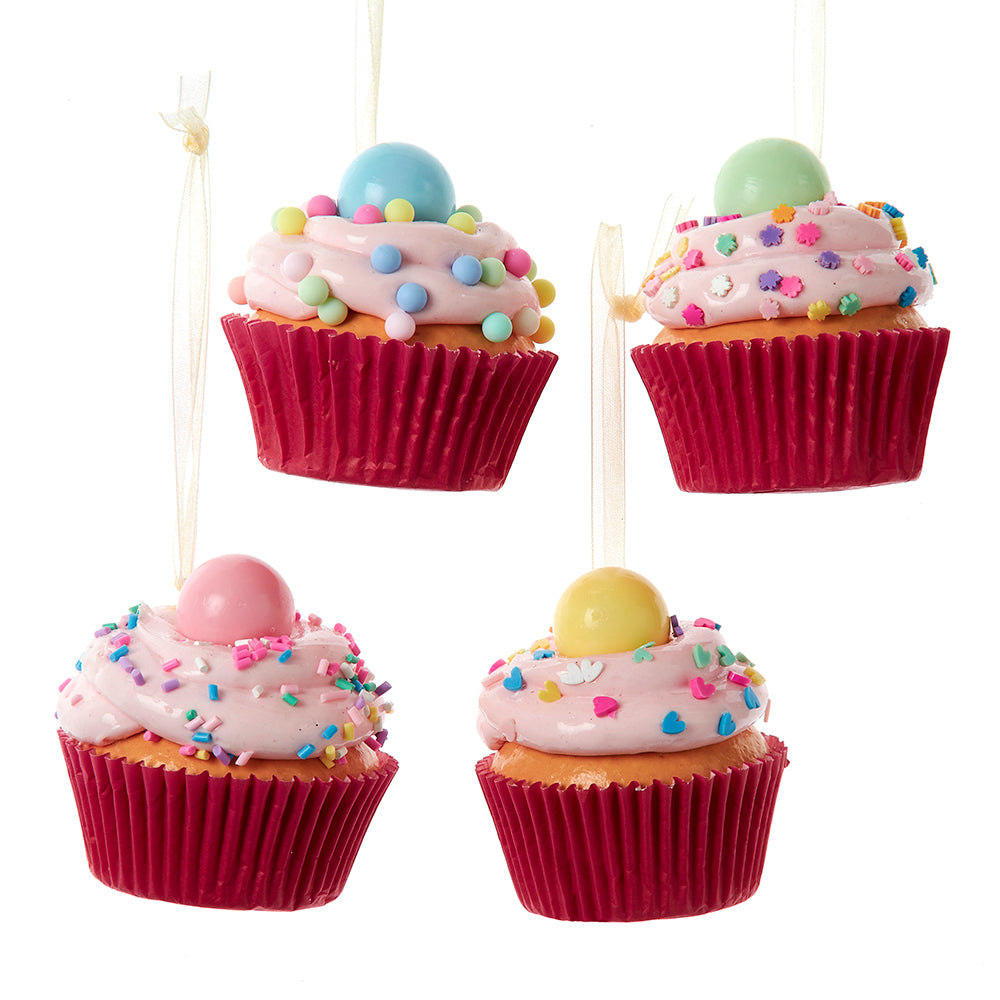 Kurt Adler 2.75" Bubblegum Cupcake Christmas Ornaments Set of 4