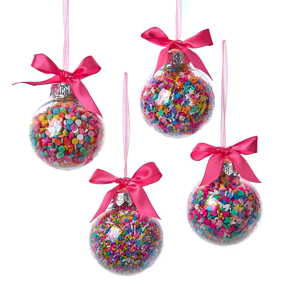 60MM Bubblegum Balls With Sprinkles Ornaments Set of 4