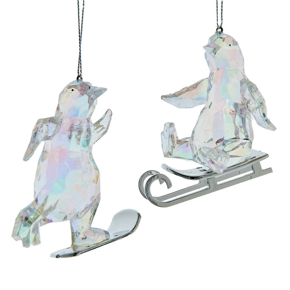 Kurt Adler 3.25" Opalescent Penguin Christmas Ornaments Set of 2