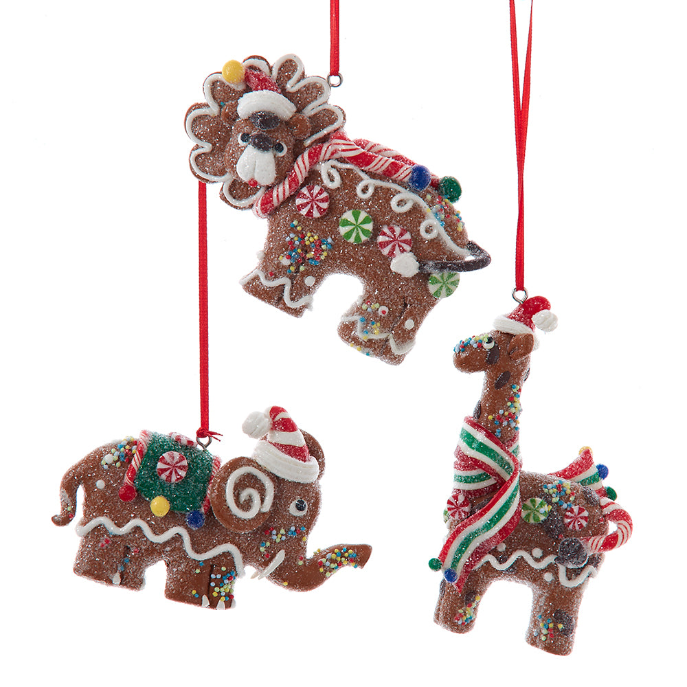 Gingerbread Animal Ornaments Set of 3 Lion, Giraffe & Elephant