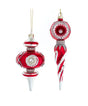 Crimson Silver Ice Glass Red & Silver Finial Ornaments Set of 2