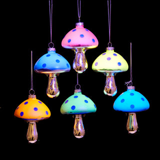 Luminosity Glow In the Dark Glass Mushroom Ornaments Set  D4632