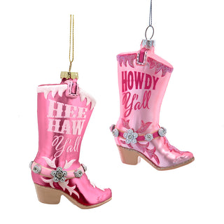 Glass Pink Cowgirl Boots Ornament Set D4656