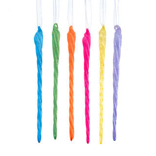 Luminosity Glass Glow In The Dark Glittered Icicle Ornaments, 6 Assorted D4660