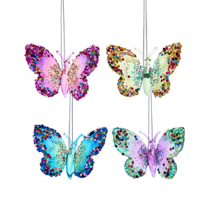 Glass Glittered Butterfly Ornament Set D4668 Flights of Fancy