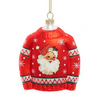 Whimsical Retro Glass Sweater With Santa Face Ornament