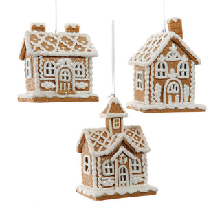 Cream Brown Frosted Gingerbread House Ornaments Set D4759