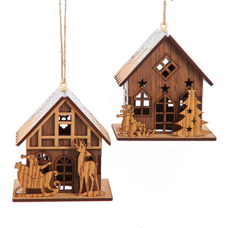 Vintage Christmas Wooden House Ornament Set D4785
