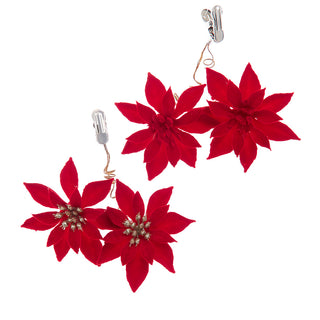 Flocked Red & Red/Gold Flocked Poinsettia Flower With Clip Ornaments, 2 Assorted