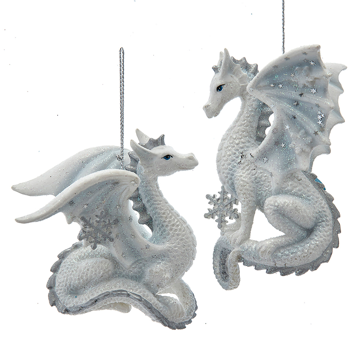 Kurt Adler Silver and White Dragon Ornament Set