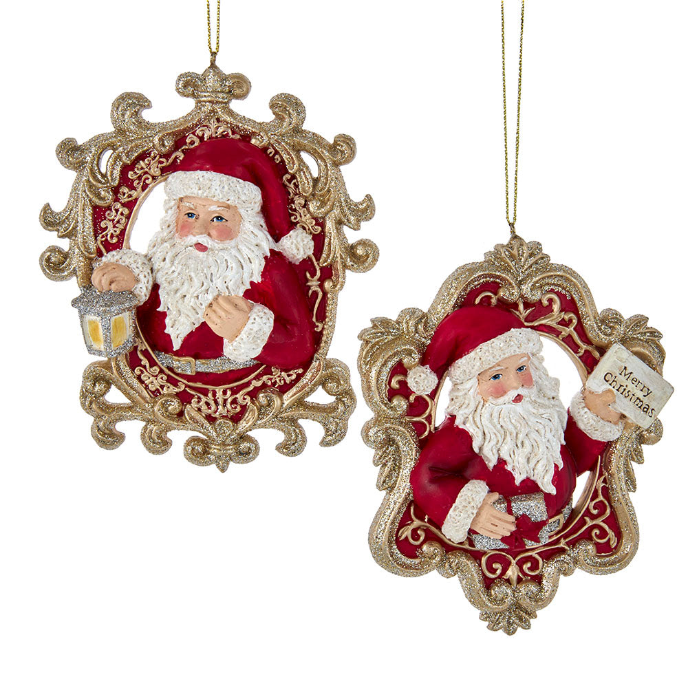 Kurt Adler 5" Regal Red Frame Santa Christmas Ornament Set E0734