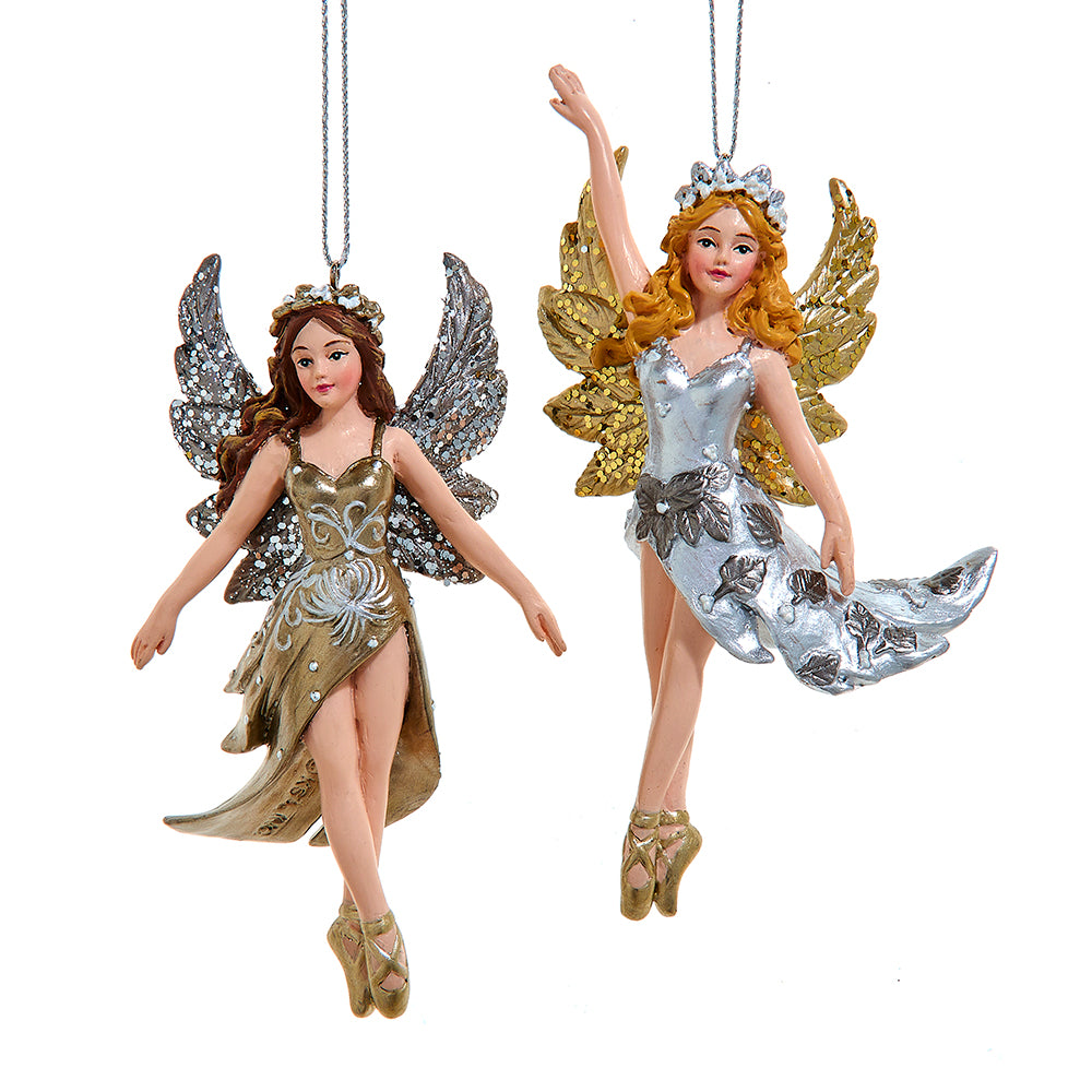 Magical Woods Taupe & Silver Ballerina Ornaments Set of 2, Kurt Adler