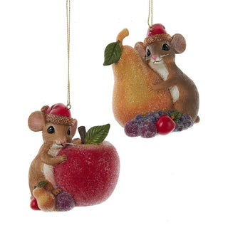 PRE-ORDER Sugar Frost Mouse With Santa Hat Holding Fruit Ornament Set E0913