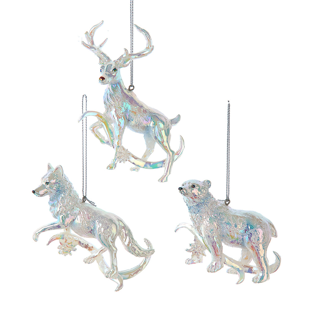 4.25" Opalescent Wolf, Polar Bear & Deer Ornament Set New Christmas 2024