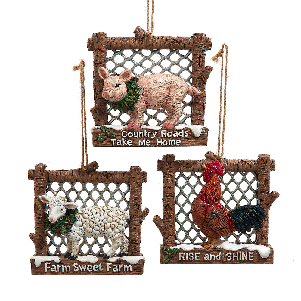 Kurt Adler Farm Animal Saying Ornament Pig Lamb Rooster