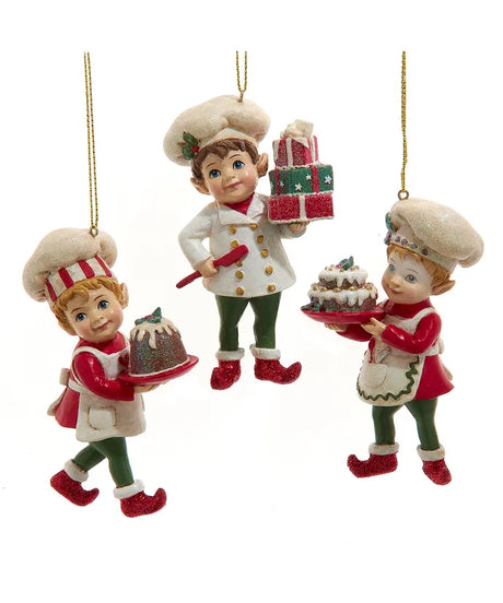 Traditional Nostalgic Elf With Cake Ornaments Set of 2