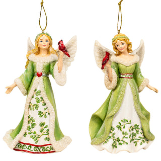 Mistletoe Angel with Cardinals Ornament Set