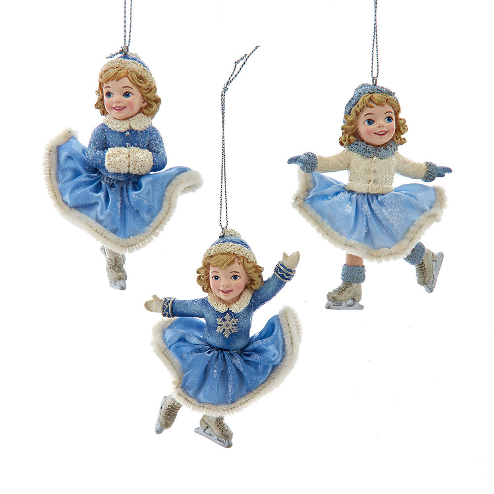 3.75" Blue & Platinum Ice Skating Girl Ornaments Set