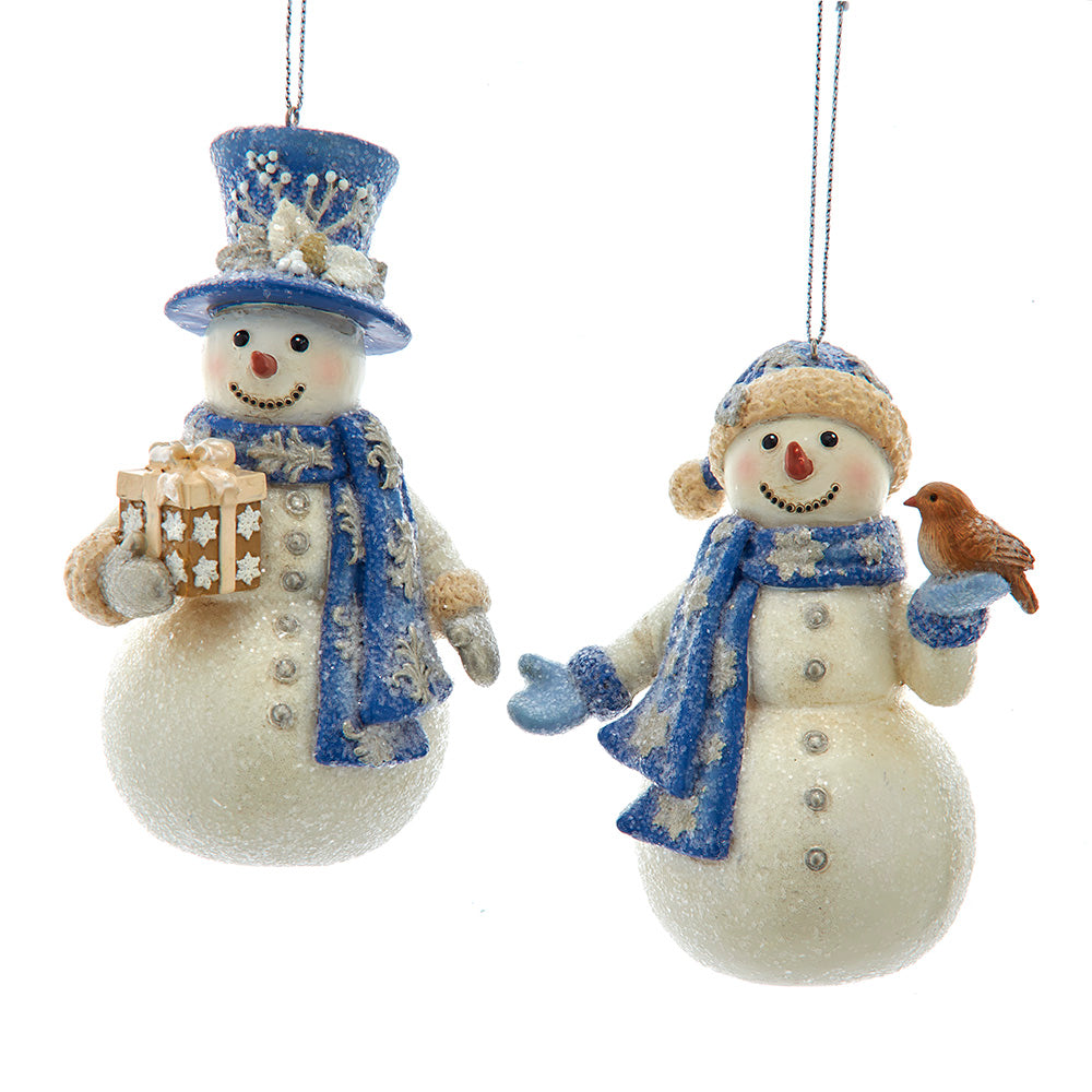 4" Blue & Platinum Snowman Ornament Set