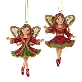 Poinsettia & Holly Leaf Elegant Fairy Ornament Set E1063 All the Trimmings