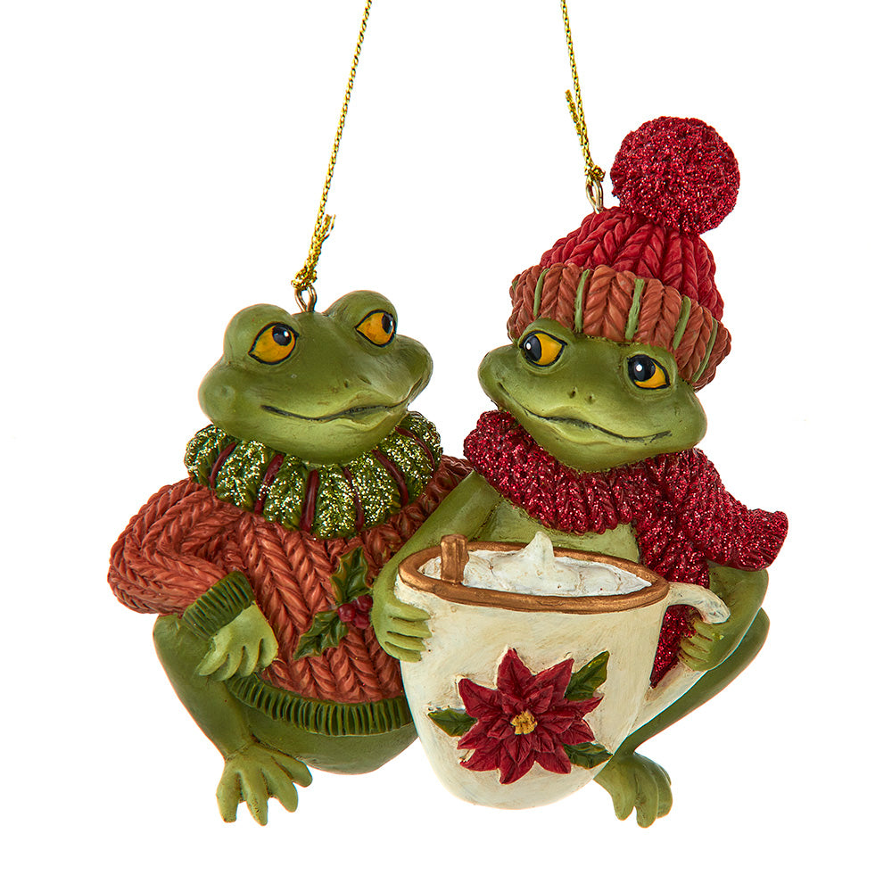 3.75" Frog Couple Wearing Knit Hat & Scarf Ornament E1064