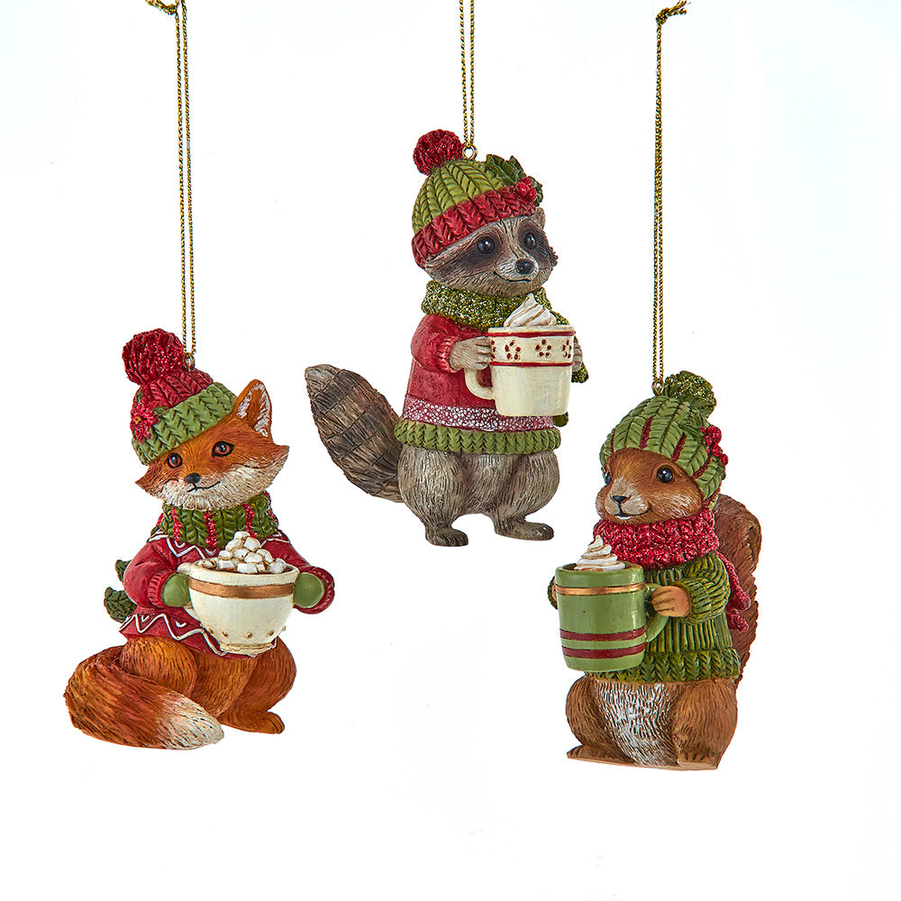 3.50" Forest Animals Wearing Knit Hat & Scarf Ornaments Set E1067