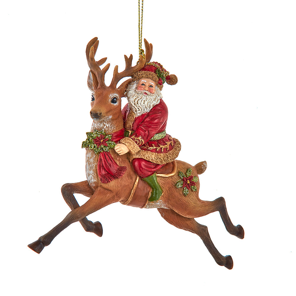 5.25" Oversized Santa Riding Flying Reindeer Ornament E1068