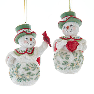 Pre-Order Mistletoe Snowman Holding Cardinal & Heart Ornament Set E1070