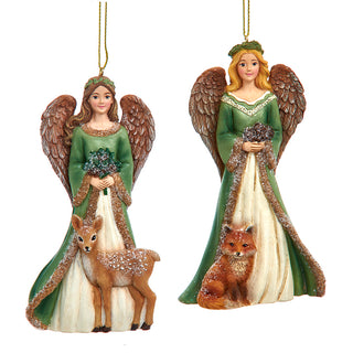 Winter Green Angel With Deer & Fox Ornament Set E1100